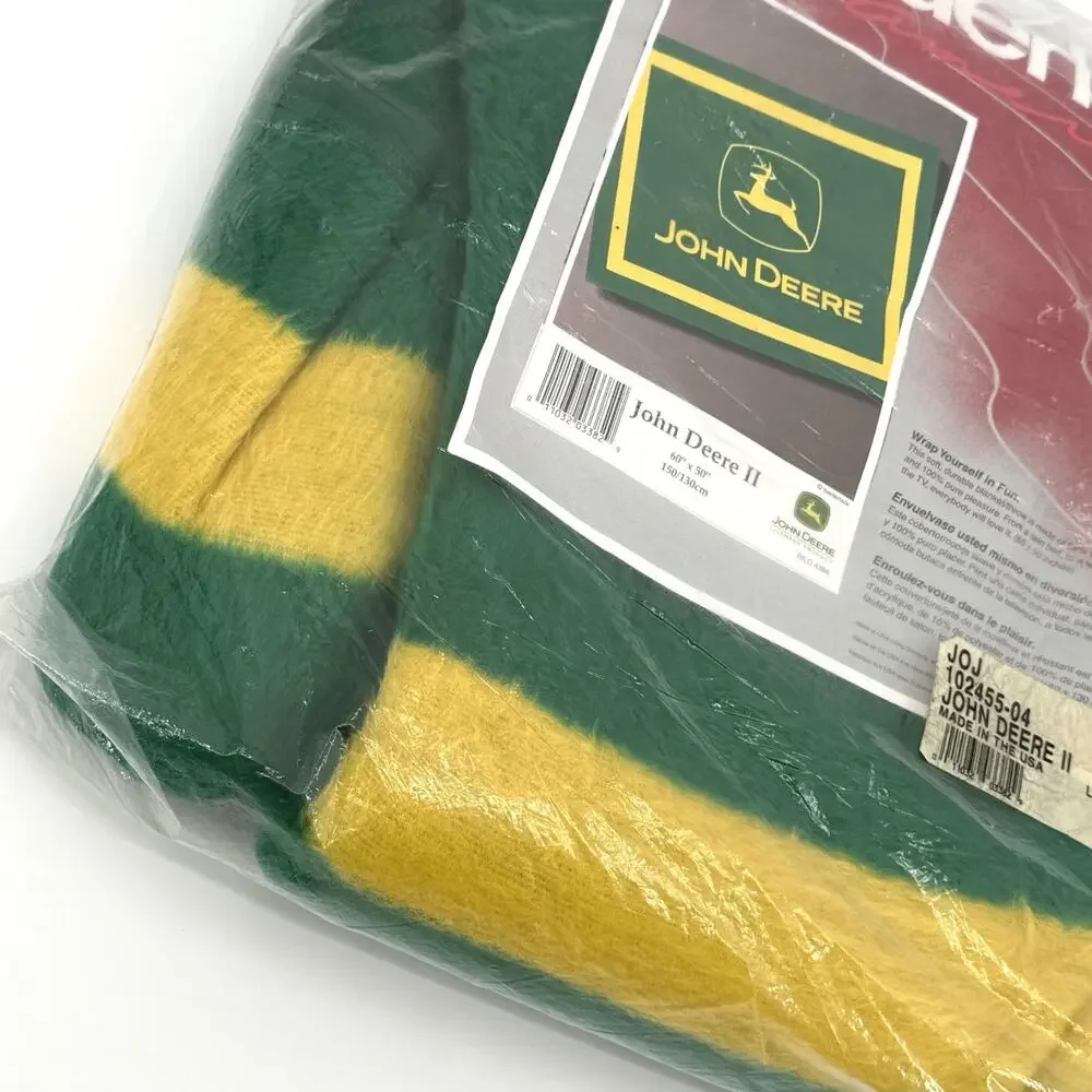 Vintage John Deere Large Logo Throw Blanket Biederlack 60” X 50” Made In USA NEW